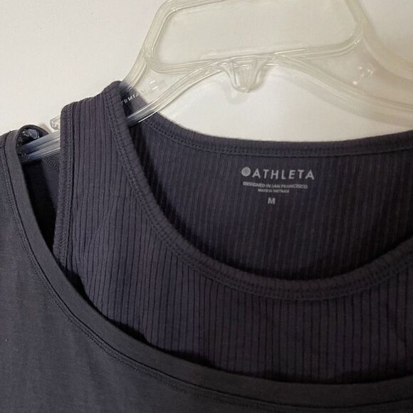 ATHLETA double layer Cutout Long sleeve blue gray shirt size Medium - Picture 2 of 4